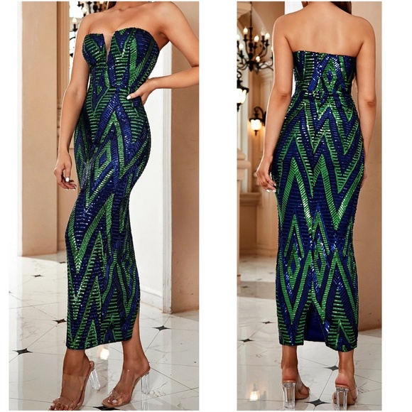 Luxe Sequin Strapless Fitted Sexy Party Bodycon Dress - Picture 7 of 7